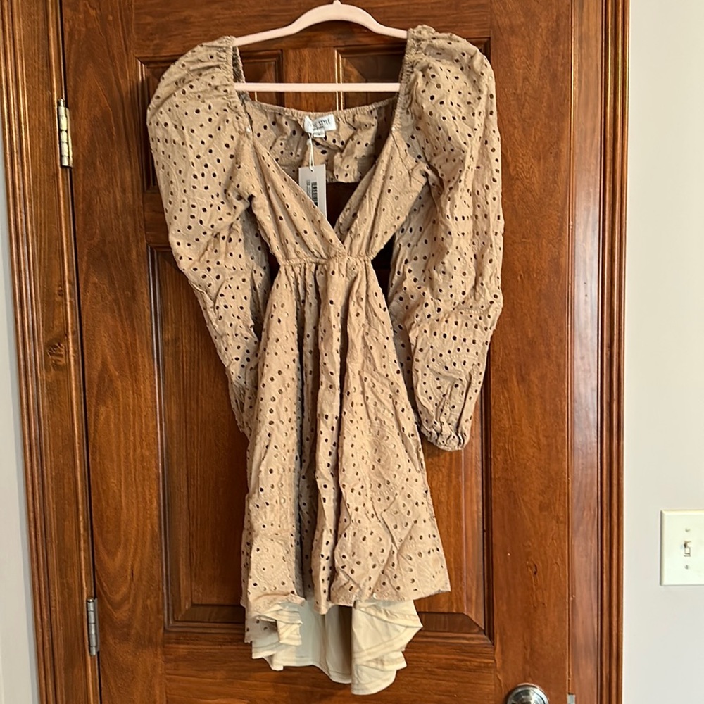 Lorna luxe tan eyelet backless mini dress